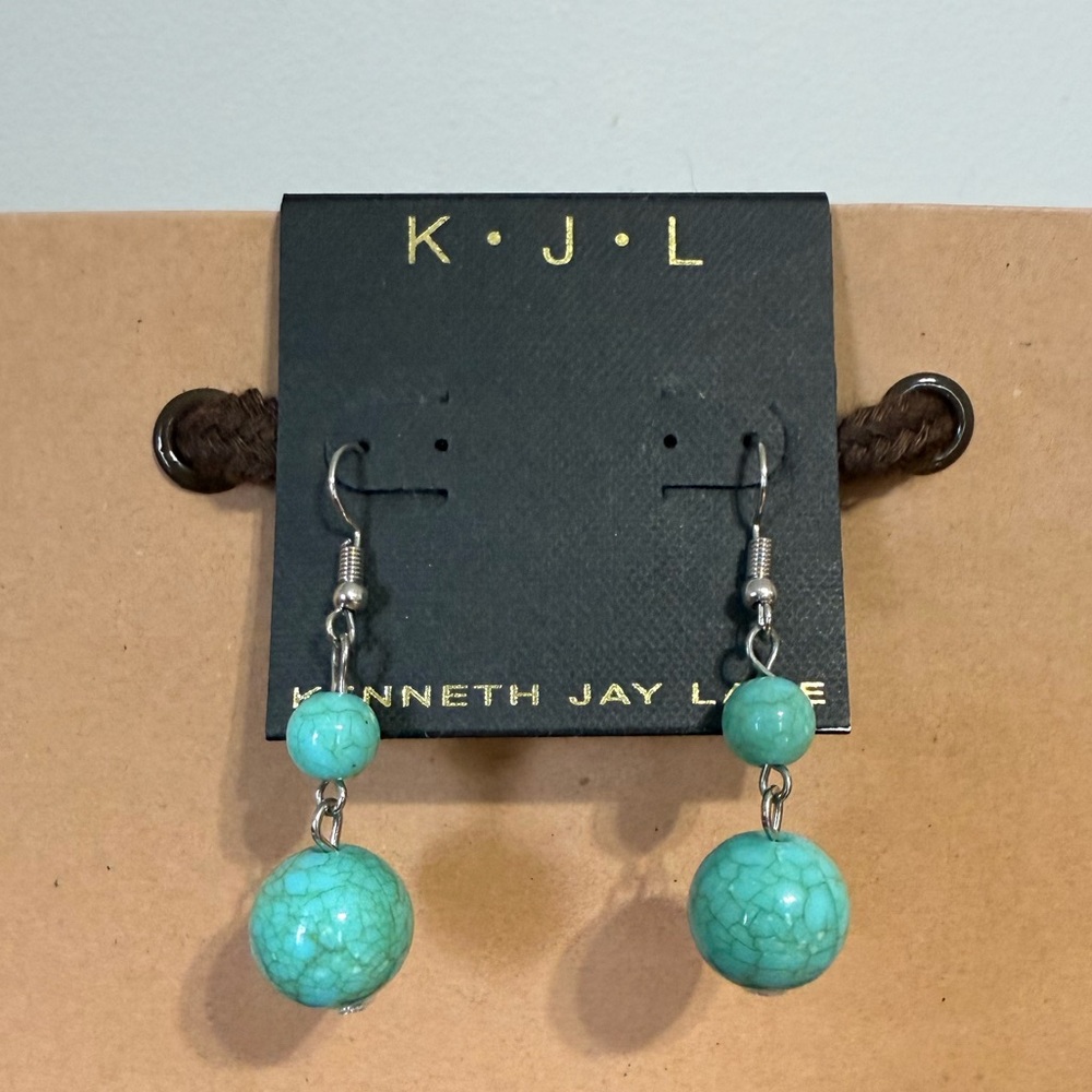 Kenneth Jay Lane Turquoise Double Drop‎ Ball Dangle Statement Earrings
